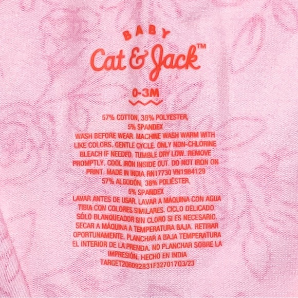 Cat & Jack Baby Girls Floral Romper, Pink, Size 0-3M - Picture 3 of 8